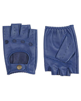 Dents Mens Fingerless Leather Driving Gloves in Royal/Black