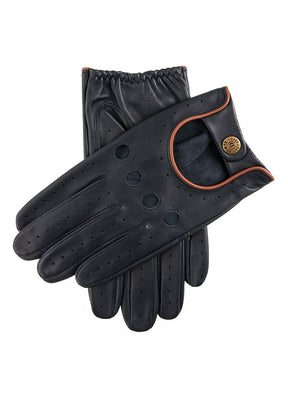 Dents Delta Mens Classic Luxury Leather Driving Gloves - Navy/Tan