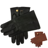 Dents Mens Classic Sandhurst Unlined Leather Gloves With 3-Point Stitch Detail Palm Vent & Dents Press Stud Fastening - Black