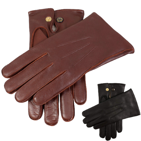 Dents Officers Mens Classic Leather Gloves w 100% Wool Lining Winter Warm - English Tan