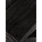 Dents Mens Pigsuede Winter Gloves with Acrylic Knit Cuff - Black/Charcoal (Fleece Lined)