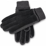 Dents Mens Pigsuede Winter Gloves with Acrylic Knit Cuff - Black/Charcoal (Fleece Lined)