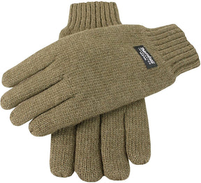 Dents Mens 100% Wool Knit Gloves - Olive (3M Thinsulate Lining)