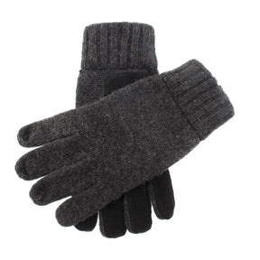 Dents Mens Stirling Lambswool Blend Knit Gloves - Charcoal (Suede Leather Palm Patch)