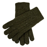 Dents Mens Touchscreen Cable Knit Gloves Wool Blend w/ Marl Yarn in Olive