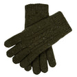 Dents Mens Touchscreen Cable Knit Gloves Wool Blend w/ Marl Yarn in Olive