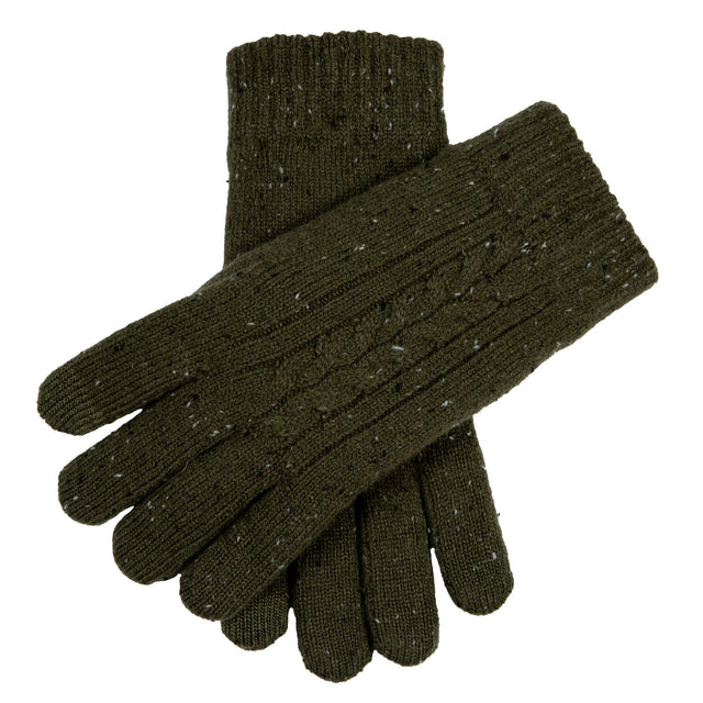 Dents Mens Touchscreen Cable Knit Gloves Wool Blend w/ Marl Yarn in Olive