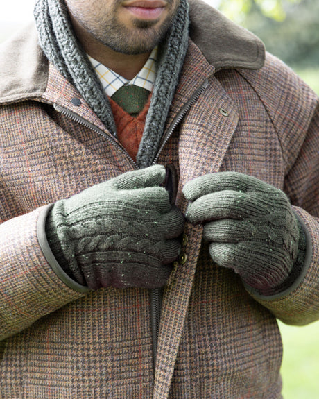 Dents Men’s Touchscreen Cable Knit Gloves with Marl Yarn - Olive