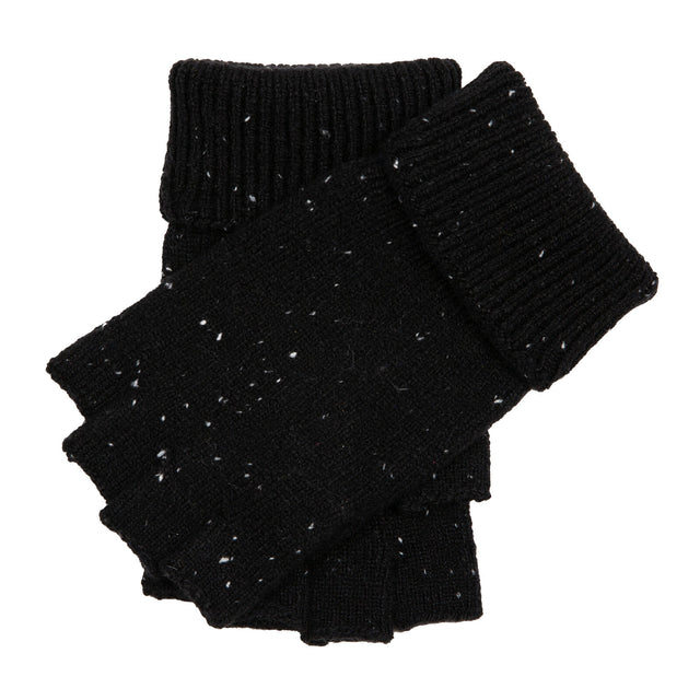 Dents Mens Fingerless Wool Blend Knitted Gloves w/ Marl Yarn in Black