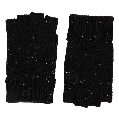 Dents Mens Fingerless Wool Blend Knitted Gloves w/ Marl Yarn - Black