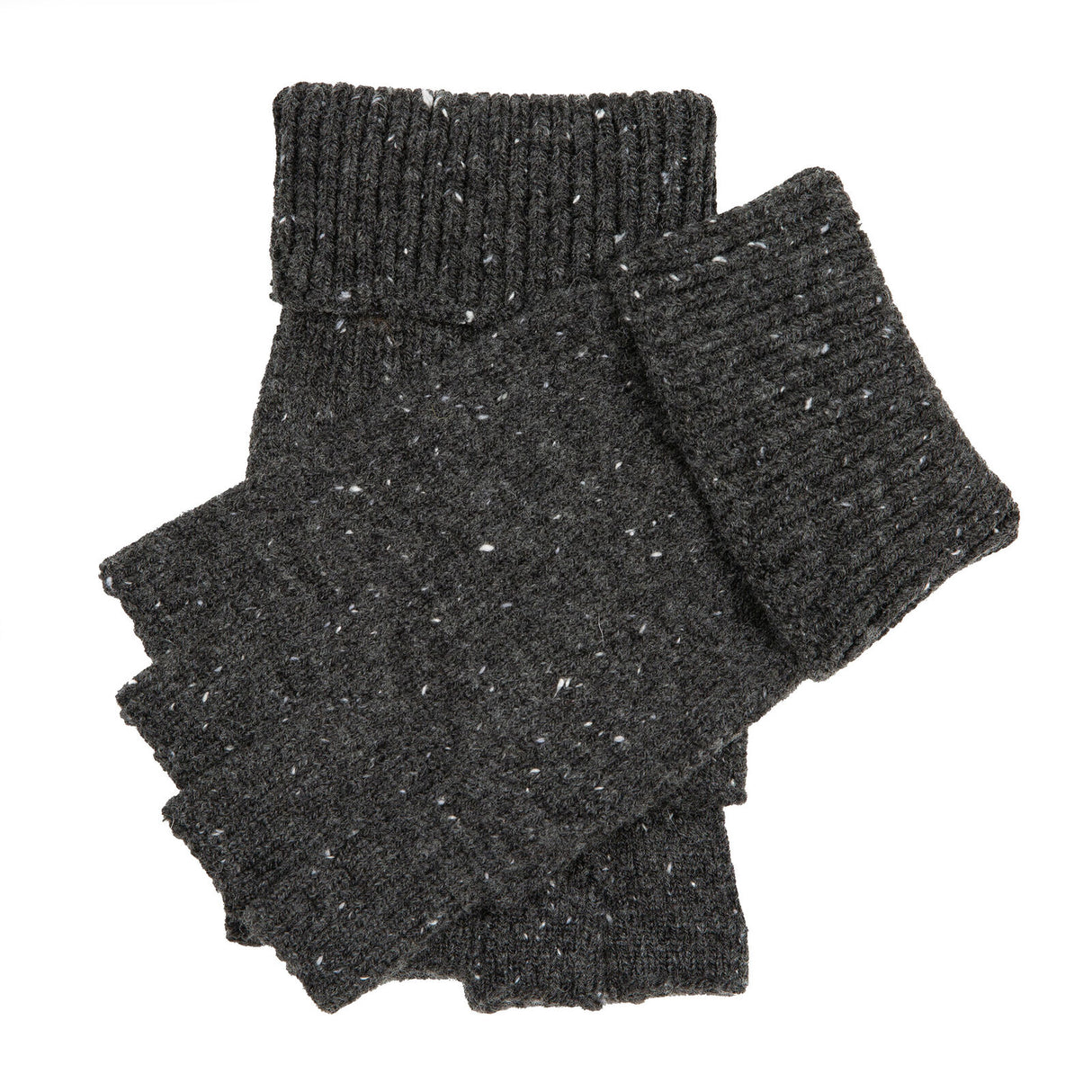Dents Mens Fingerless Wool Blend Knitted Gloves w/ Marl Yarn in Charcoal