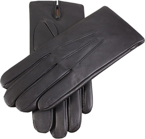 Dents Mens Classic Leather Gloves With 3-Point Stitch and 100% Cashmere Lining - Black
