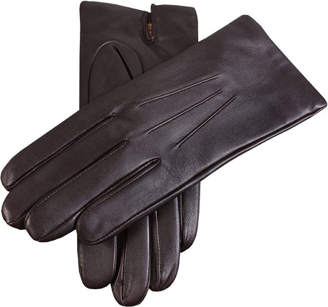 Dents Mens Classic Leather Gloves With 3-Point Stitch and 100% Cashmere Lining - Brown