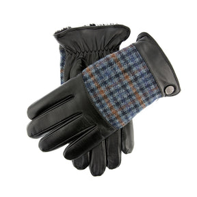 Dents Devon Mens Faux Fur Lined Abraham Moon Dogtooth & Leather Gloves - Black Airforce
