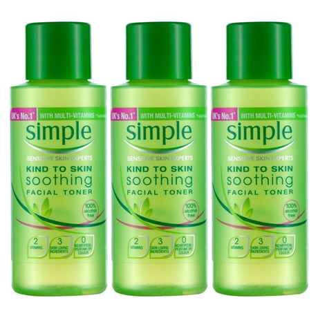 3x Simple 50ml Kind to Sensitive Skin Soothing Facial Toner Bulk Pack (100% Alcohol Free)