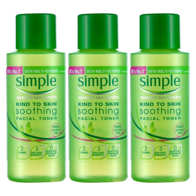 3x Simple 50ml Kind to Sensitive Skin Soothing Facial Toner Pack (100% Alcohol Free)
