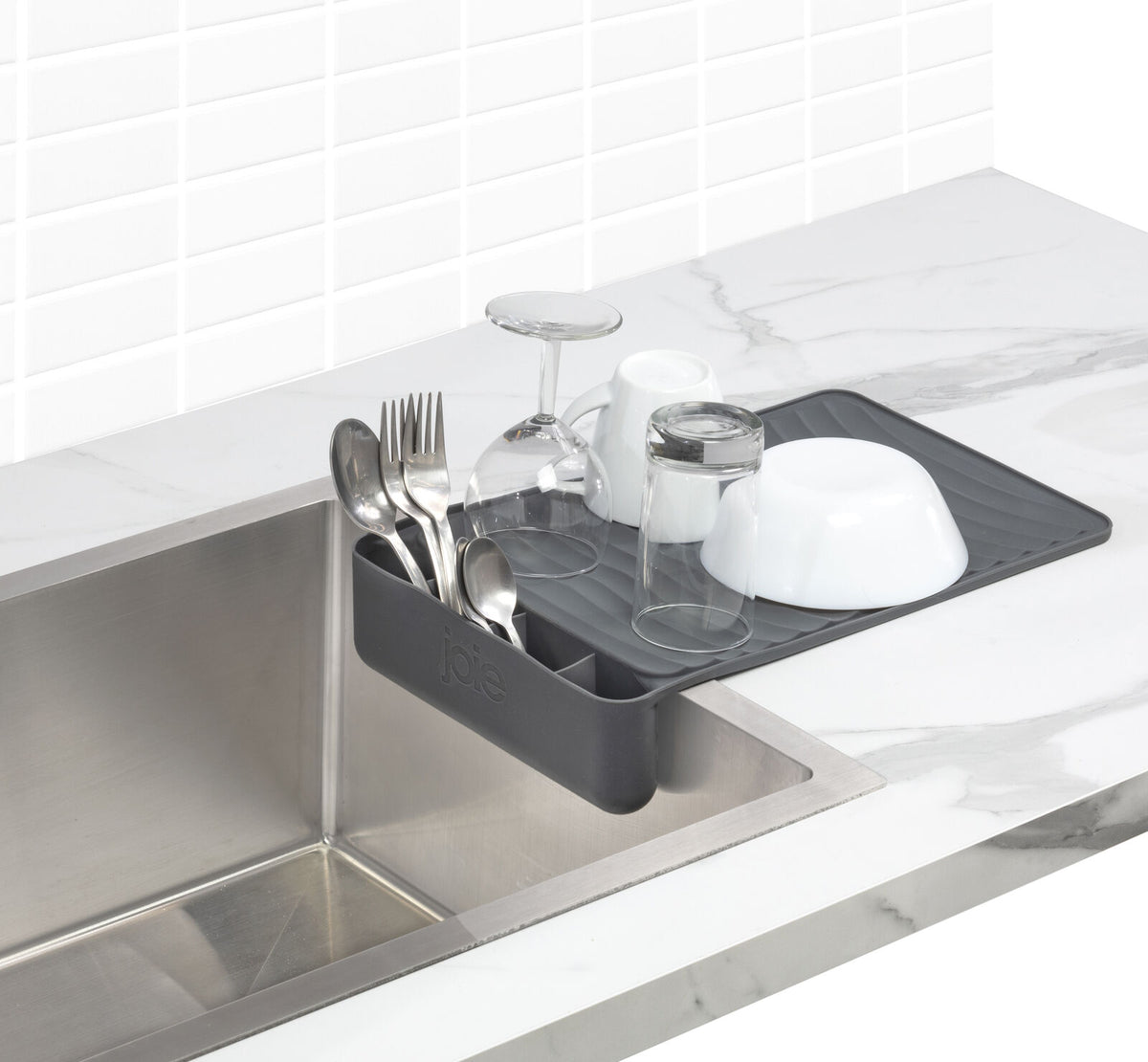 Joie Silicone Dish Drying Mat & Drainer Tray - Grey (24.5x9x8.5cm)