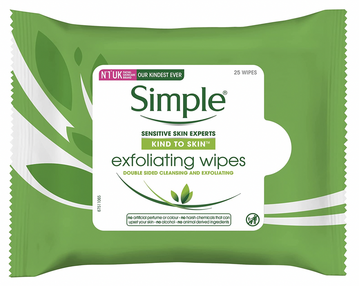 Simple 25 Wipes Kind to Skin Cleansing & Exfoliating Facial Wipes