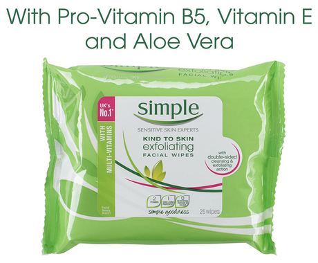 Simple 25 Wipes Kind to Skin Cleansing & Exfoliating Facial Wipes
