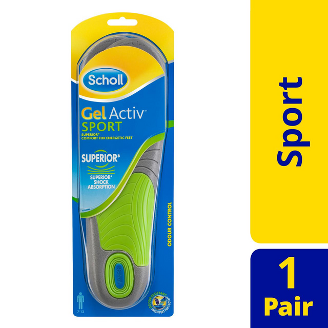 1 Pair Scholl Mens GelActiv Sport Insoles w/ Odour Control in Size 7-12 UK