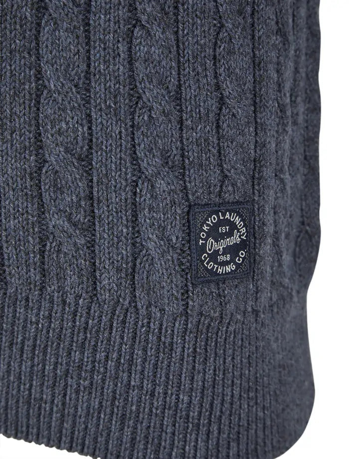 Tokyo Laumdry Alonso Chunky Cable Knit Jumper Pullover Sweater in Navy Twist Size Large