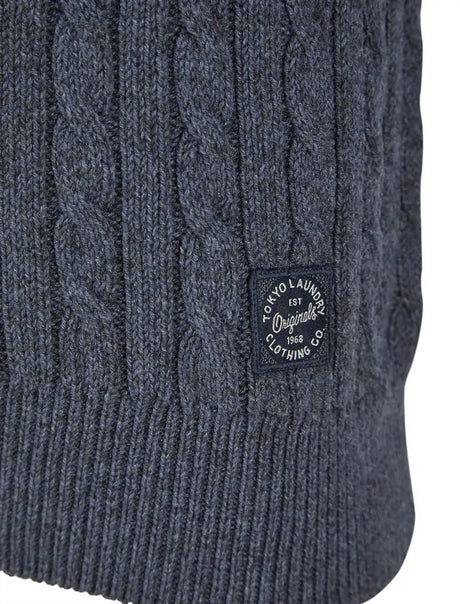 Tokyo Laumdry Alonso Chunky Cable Knit Jumper Pullover Sweater in Navy Twist Size Large
