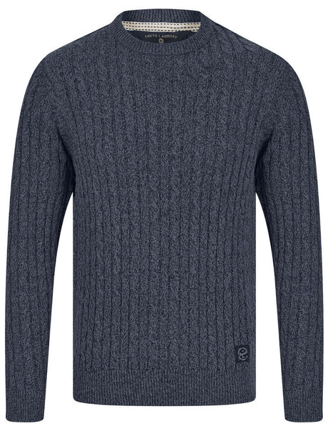 Tokyo Laumdry Alonso Chunky Cable Knit Jumper Pullover Sweater in Navy Twist Size Large