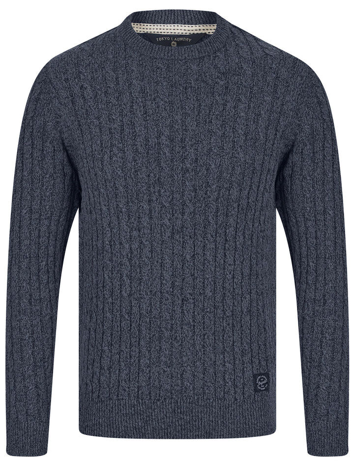 Tokyo Laumdry Alonso Chunky Cable Knit Jumper Pullover Sweater in Navy Twist Size Large