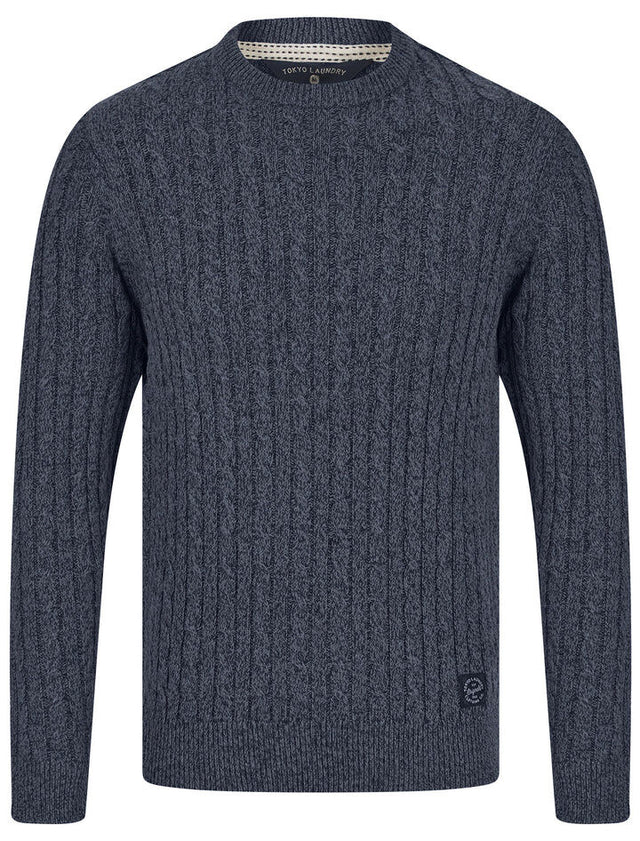 Tokyo Laumdry Alonso Chunky Cable Knit Jumper Pullover Sweater in Navy Twist Size Large