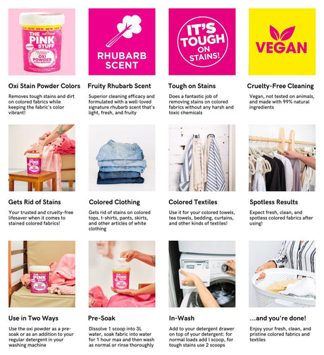 The Pink Stuff Miracle Laundry Oxi Powder Stain Remover 1kg - Colours & Whites