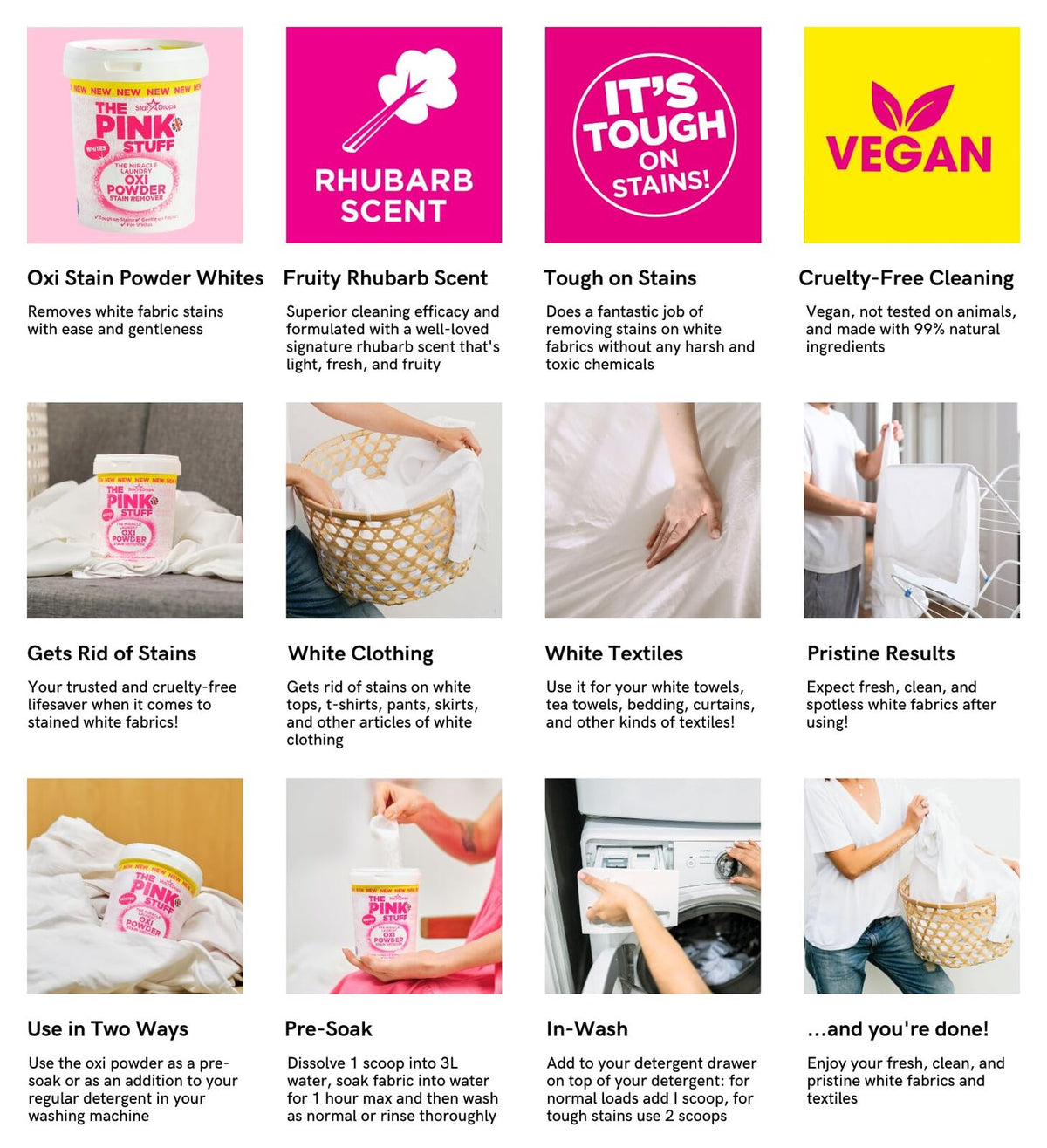 3x The Pink Stuff Miracle Laundry Oxi Powder Stain Remover 1kg Bulk Pack - Whites