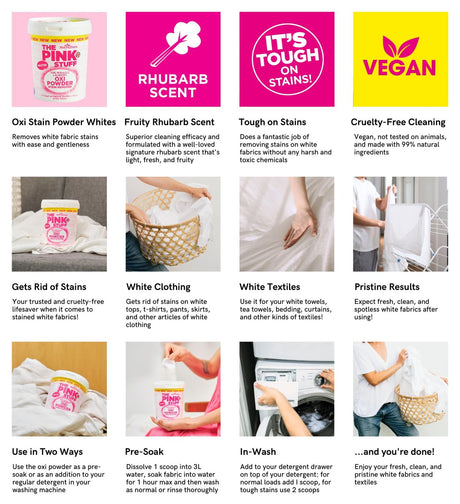 The Pink Stuff Miracle Laundry Oxi Powder Stain Remover 1kg - Whites