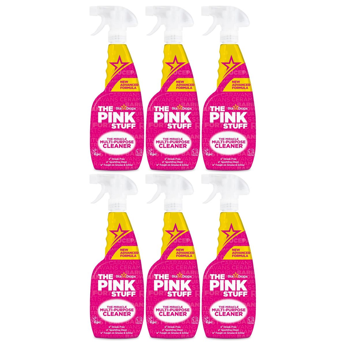6x The Pink Stuff Stardrops Miracle Multi Purpose Cleaner Spray 750ml Bulk Pack - Pink