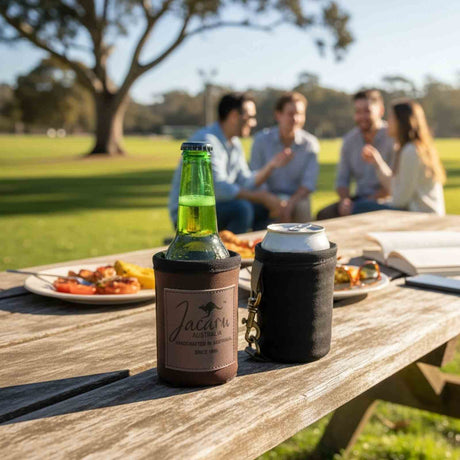 Jacaru 5069 Oilskin Stubby Holder with Brass Clip - Wool Lined (Made in Australia)