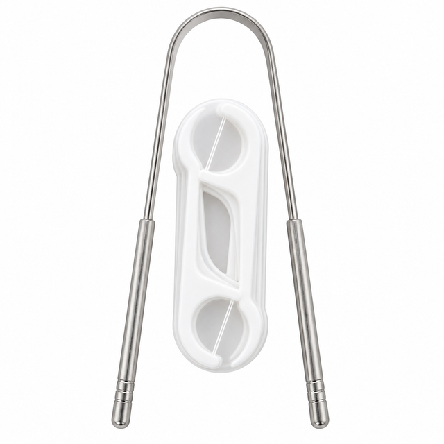 10pcs Dental Floss Picks & Stainless Steel Tongue Scraper Kit Set
