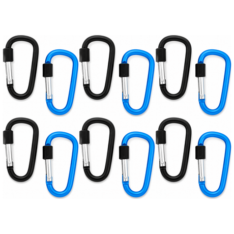 12x 8cm Carabiner D-Ring Holder Bulk Pack - Camping/Travel (Hook Lock)