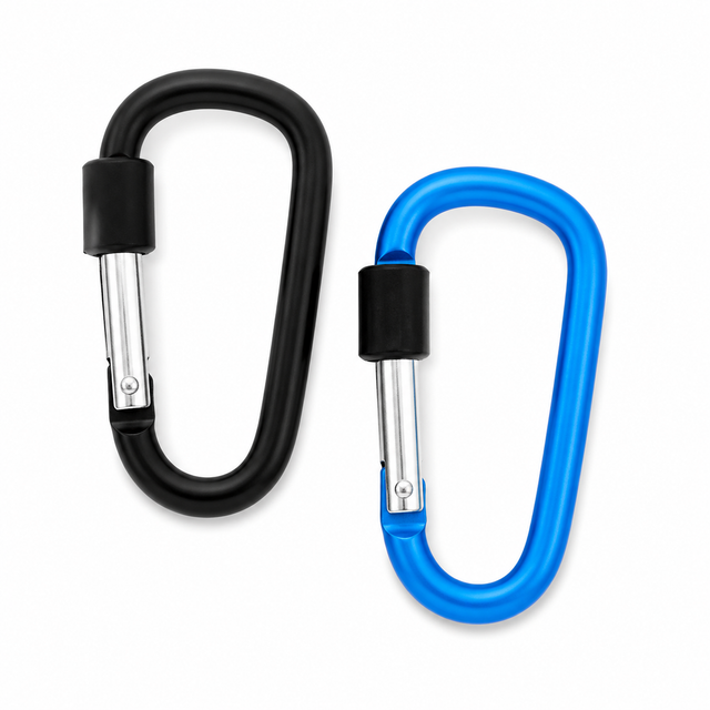 2x 8cm Carabiner D-Ring Holder - Camping/Travel (Hook Lock)