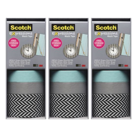 3x Scotch 3M Expressions Washi Tape Bulk Pack - 2 Rolls 15mm x 10m and 1 Roll 30mm x 10m