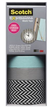 3x Scotch 3M Expressions Washi Tape Bulk Pack - 2 Rolls 15mm x 10m and 1 Roll 30mm x 10m