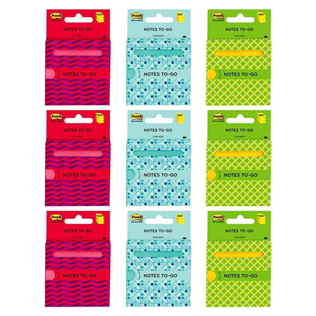 3x Post-it Notes-To-Go 76x76mm (Bulk Pack) - Assorted (100 Sheets)