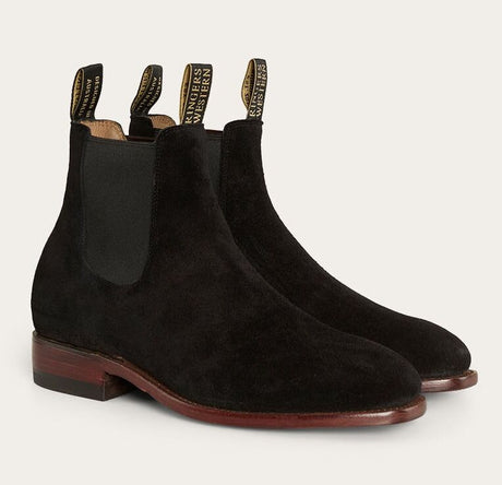 Ringers Western Kununurra Mens Chelsea Leather Boots Shoes in Black Suede D Width