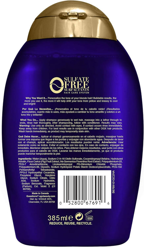 Ogx Blonde Enhance + Purple Toning Shampoo For Blonde Coloured Hair 385ml
