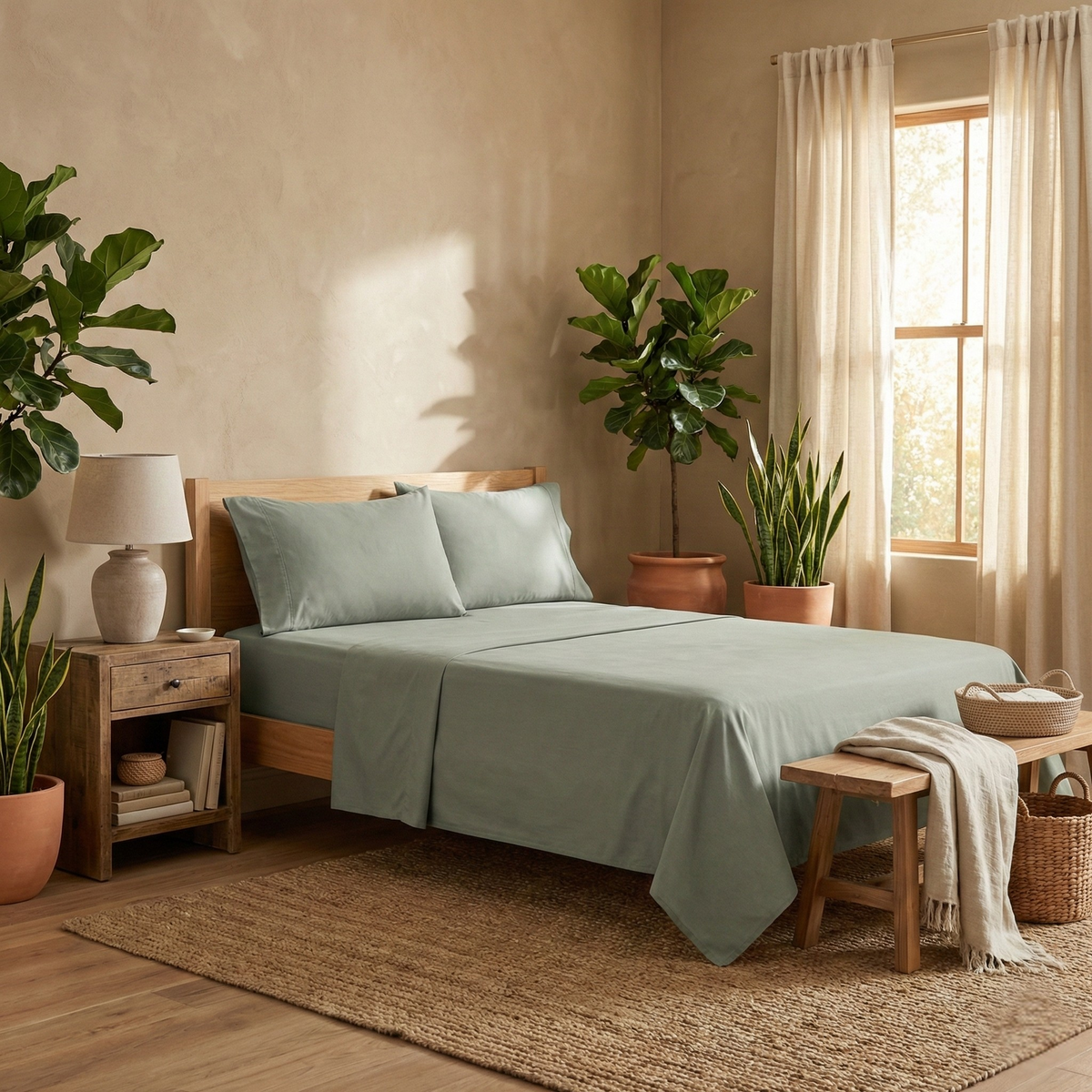 Park Avenue 500TC Natural Bamboo Cotton Bed Sheet Set - Jade (Anti-Wrinkle Satin Finish)