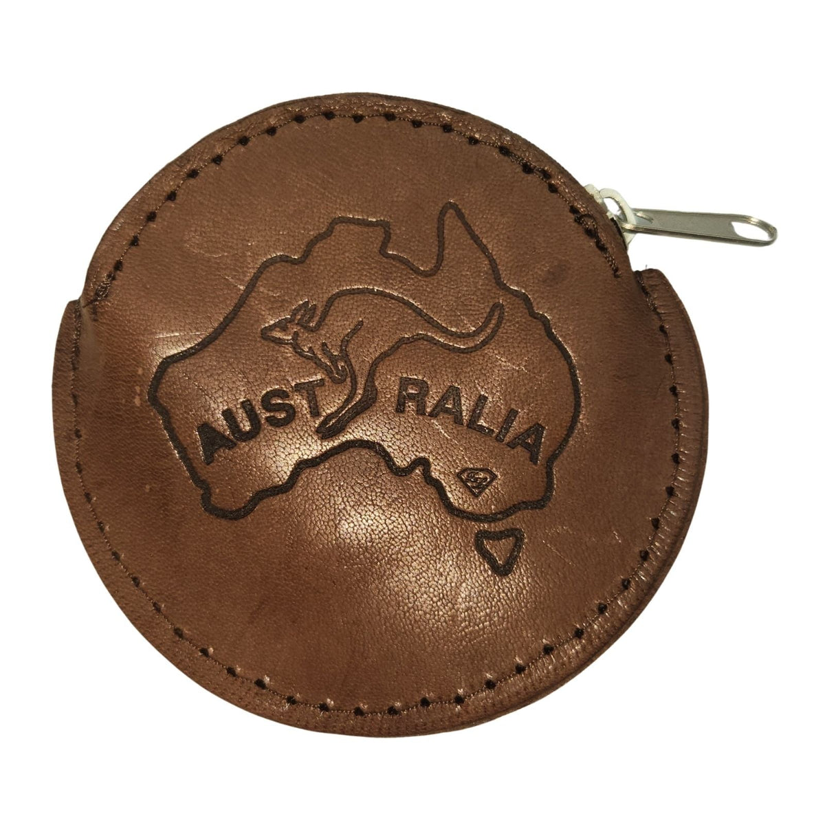 Jacaru 5530 Kangaroo Leather Coin Purse - Chestnut Brown (Embroidered Australia Map Made in Australia)