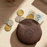 Jacaru 5535 Round Kangaroo Leather Coin Purse - Brown (Zip Pouch Made in Australia)