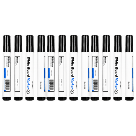 12x White Board Markers Pack - Black Colour Only