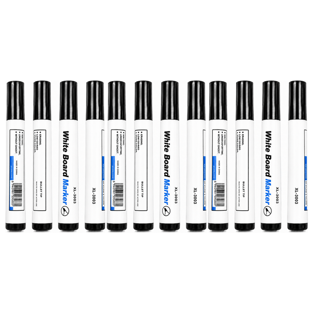 12x White Board Markers Pack - Black Colour Only