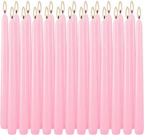 48x Tapered Dinner Candles Unscented Taper Wedding Candle 25cm in Pink