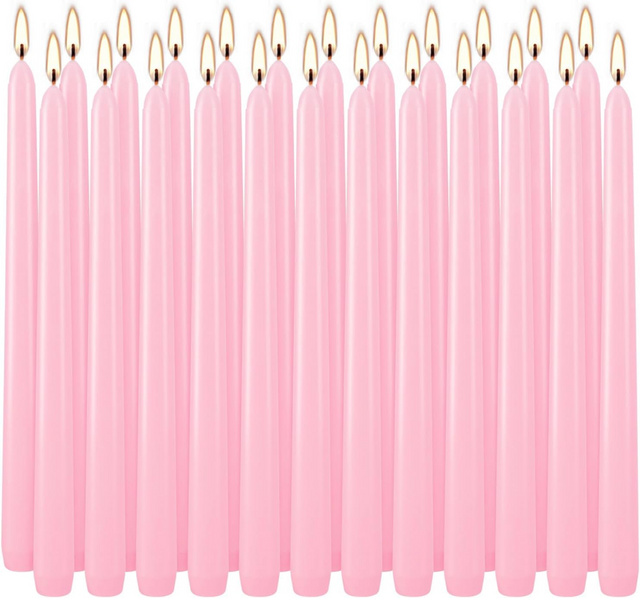 48x Tapered Dinner Candles Unscented Taper Wedding Candle 25cm in Pink