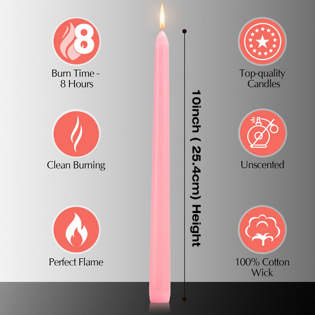 48x Pink Tapered Dinner Candles 25cm Bulk Pack - Unscented (Tall Wedding Table Candles)